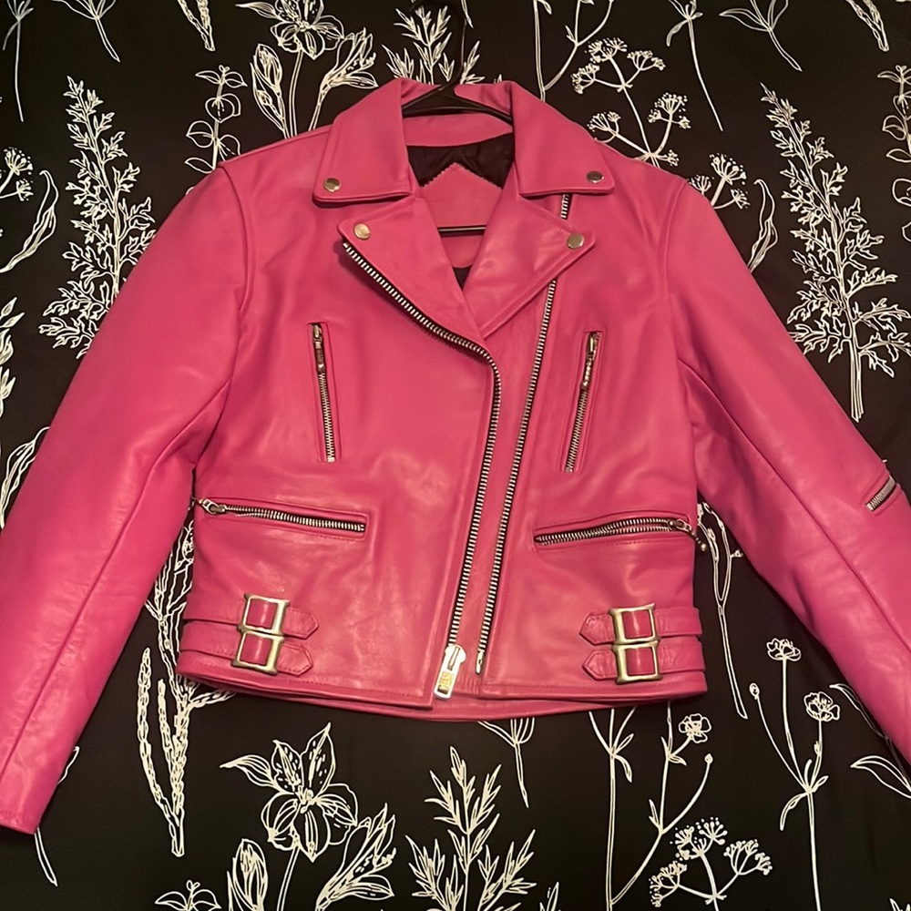Straight to hell pink leather jacket